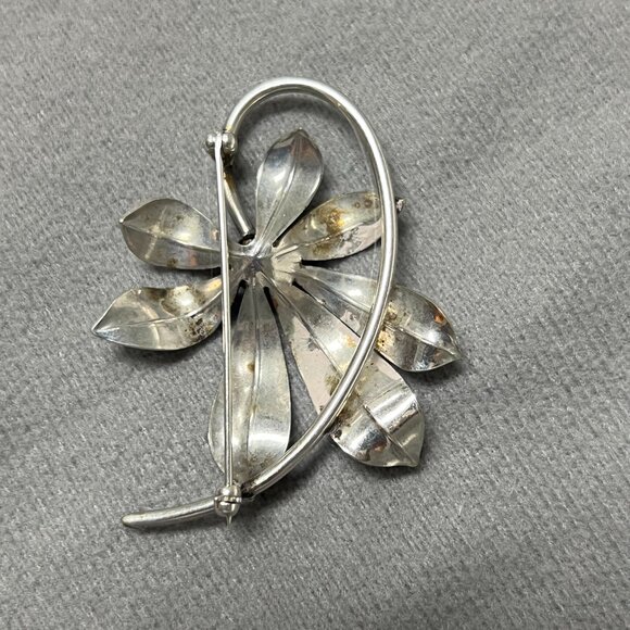 Vintage Silver Flower Brooch Pin Retro Mid Century Floral Design Romantic Brooch - Picture 3 of 6